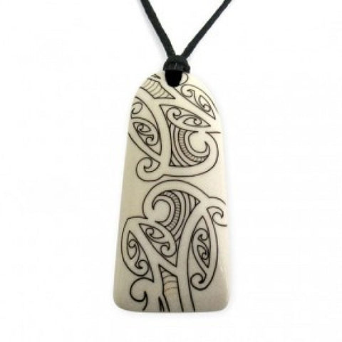 Necklace - Bone Pendant - Adze - Kowhaiwhai Tattoo - 6 x 2.1cm