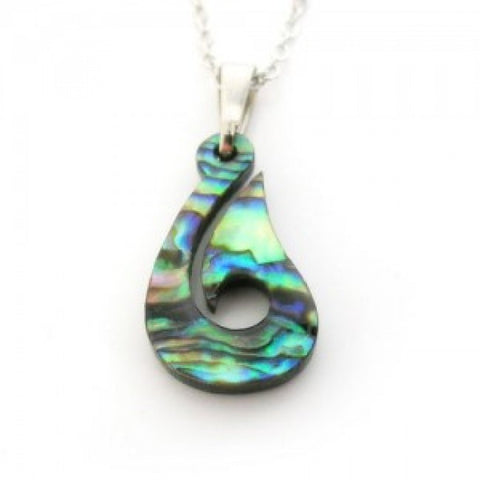 Necklace - Paua Pendant - Small Fish Hook - 2 x 1.2cm