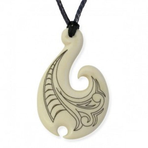 Necklace - Bone Pendant - Fish Hook - 5 x 3.3cm