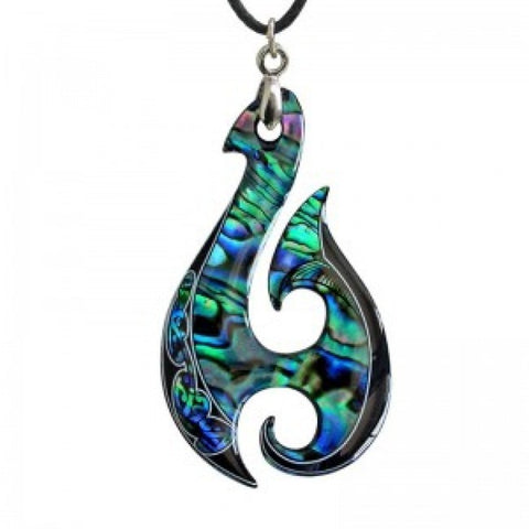 Necklace - Paua Pendant - Fish Hook - 5 x 2.8cm